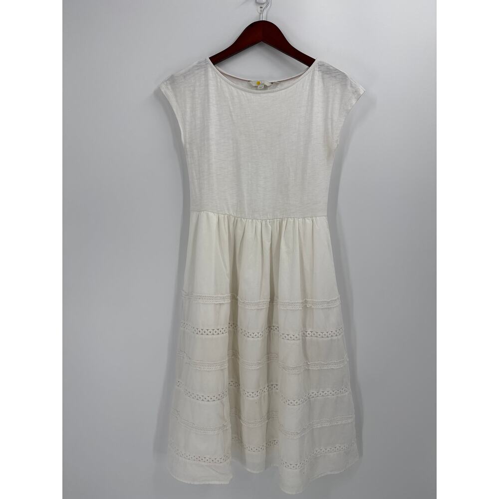 Boden Polly Mixed Media Cap Sleeve Dress Ivory White Cotton Eyelet Size 2 Petite - Picture 3 of 8